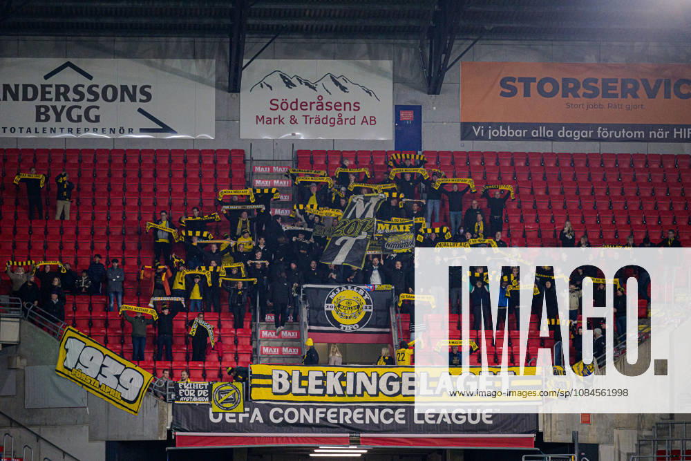 Mjällby fans during the UEFA Conference League soccer match between Mjällby and Inter Club d Escaldes on October 15, 2026 in Helsingborg. Photo by Christoffer Borg Mattisson, BILDBYRÅN COP 261 CB0562 soccer football fotball UEFA Conference League Conference League Mjällby in BBENG soccer football fotball UEFA Conference League Conference League Mjällby in BBENG