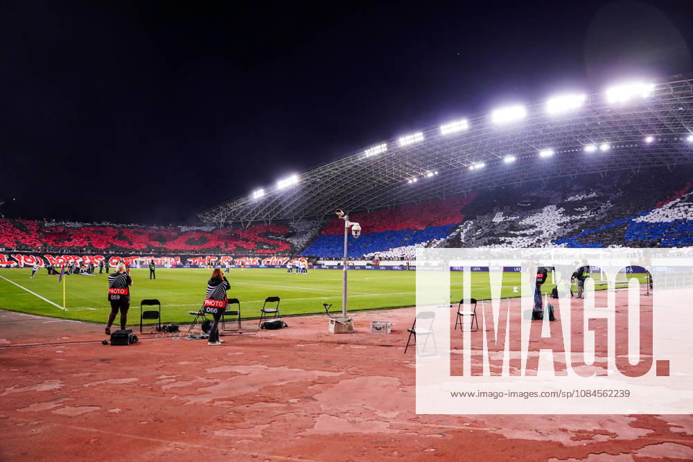 Soccer Croatia UEFA Conference League 2026–2027, First Round, October 15, 2026: HNK Hajduk Split vs. AFC Ajax Amsterdam at Poljud Stadium, Split, Croatia; Choreography by the Hajduk Split fans, Torcida