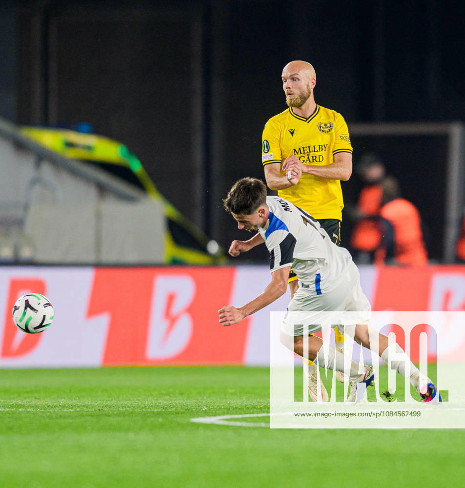 Pablo Molina of Inter Club d Escaldes and Viktor Gustafson of Mjällby during the UEFA Conference League soccer match between Mjällby and Inter Club d Escaldes on October 15, 2026 in Helsingborg. Photo by Christoffer Borg Mattisson, BILDBYRÅN COP 261 CB0562 soccer football fotball UEFA Conference League Conference League Mjällby in bbeng soccer football fotball UEFA Conference League Conference League Mjällby in bbeng