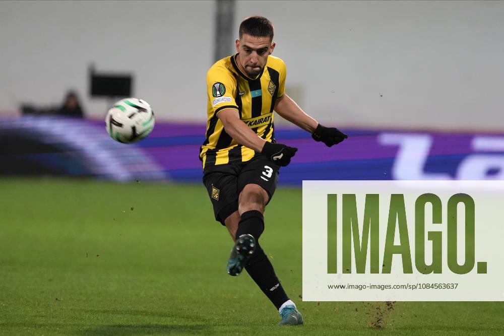 Luis Mata of Kairat competes for the ball during a UEFA Conference League soccer match between Latvias Riga FC and Kazakhstans Kairat Almaty at Skonto Stadium in Riga, Latvia, Thursday, Oct. 15, 2026. Riga Latvia