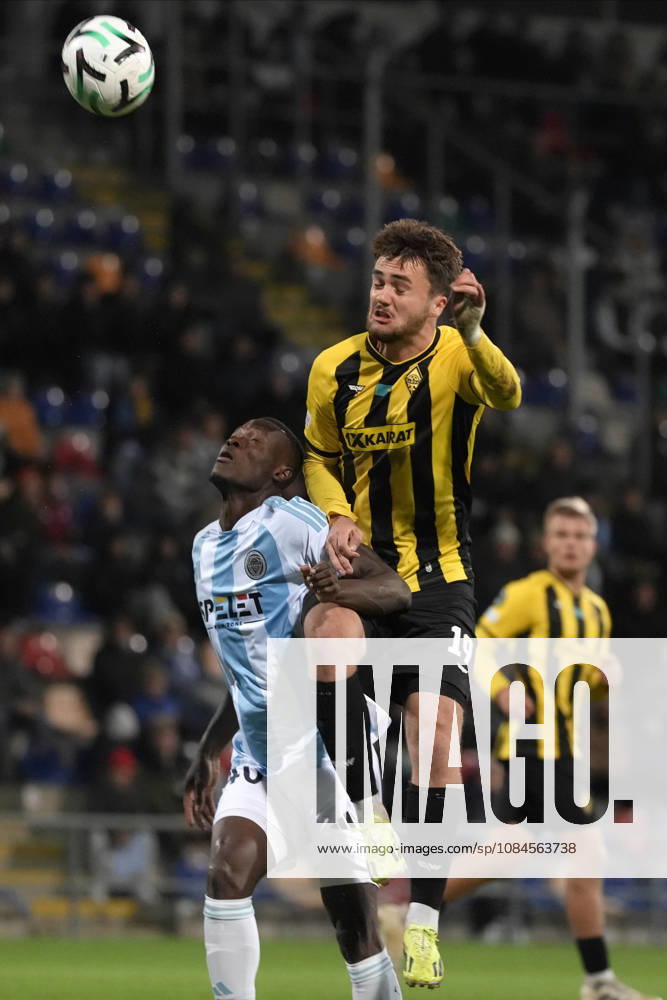 Oiva Jukkola of Kairat and Ahmed Ankrah of Riga FC compete for the ball during a UEFA Conference League soccer match between Latvias Riga FC and Kazakhstans Kairat Almaty at Skonto Stadium in Riga, Latvia, Thursday, Oct. 15, 2026. Riga Latvia