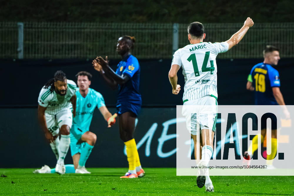 Mateo Maric of Omonia celebrate score during the UEFA Europa League match between Celje (Slovenia) and Omonia (Cyprus) at Stadion Celje, Celje on October 15, 2026 in Celje, Slovenia. (Photo by Andraz Corel Sports Press Photo).