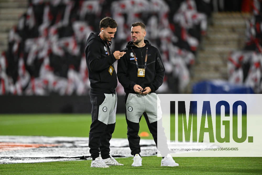 Bournemouth v Sturm Graz, Europa League Valmir Matoshi (72) of Sturm Graz and Jurgen Heil (28) of Sturm Graz on the pitch ahead of the Europa League match between Bournemouth and Sturm Graz at the Vitality Stadium, Bournemouth, UK on 15 October 2026. Bournemouth Vitality Stadium Dorset UK Editorial use only ,