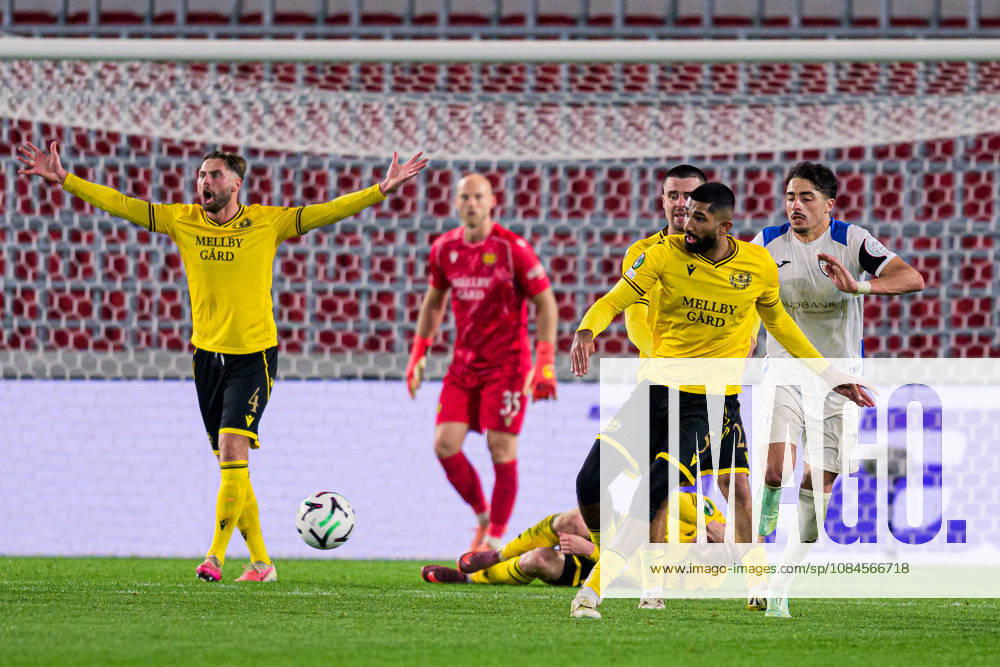 Axel Norén and Abdullah Iqbal of Mjällby during the UEFA Conference League soccer match between Mjällby and Inter Club d Escaldes on October 15, 2026 in Helsingborg. Photo by Christoffer Borg Mattisson, BILDBYRÅN COP 261 CB0562 soccer football fotball UEFA Conference League Conference League Mjällby in BBENG soccer football fotball UEFA Conference League Conference League Mjällby in BBENG