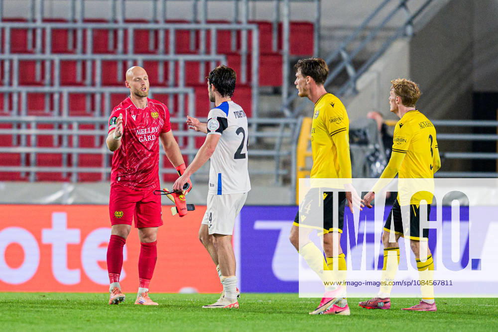 Goalkeeper Alexander Lundin of Mjällby celebrates after the UEFA Conference League soccer match between Mjällby and Inter Club d Escaldes on October 15, 2026 in Helsingborg. Photo by Christoffer Borg Mattisson, BILDBYRÅN COP 261 CB0562 soccer football fotball UEFA Conference League Conference League Mjällby in BBENG celebration cheers