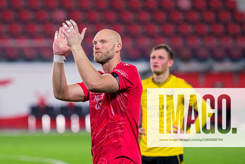 Goalkeeper Alexander Lundin of Mjällby celebrates after the UEFA Conference League soccer match between Mjällby and Inter Club d Escaldes on October 15, 2026 in Helsingborg. Photo by Christoffer Borg Mattisson, BILDBYRÅN COP 261 CB0562 soccer football fotball UEFA Conference League Conference League Mjällby in BBENG celebration cheers