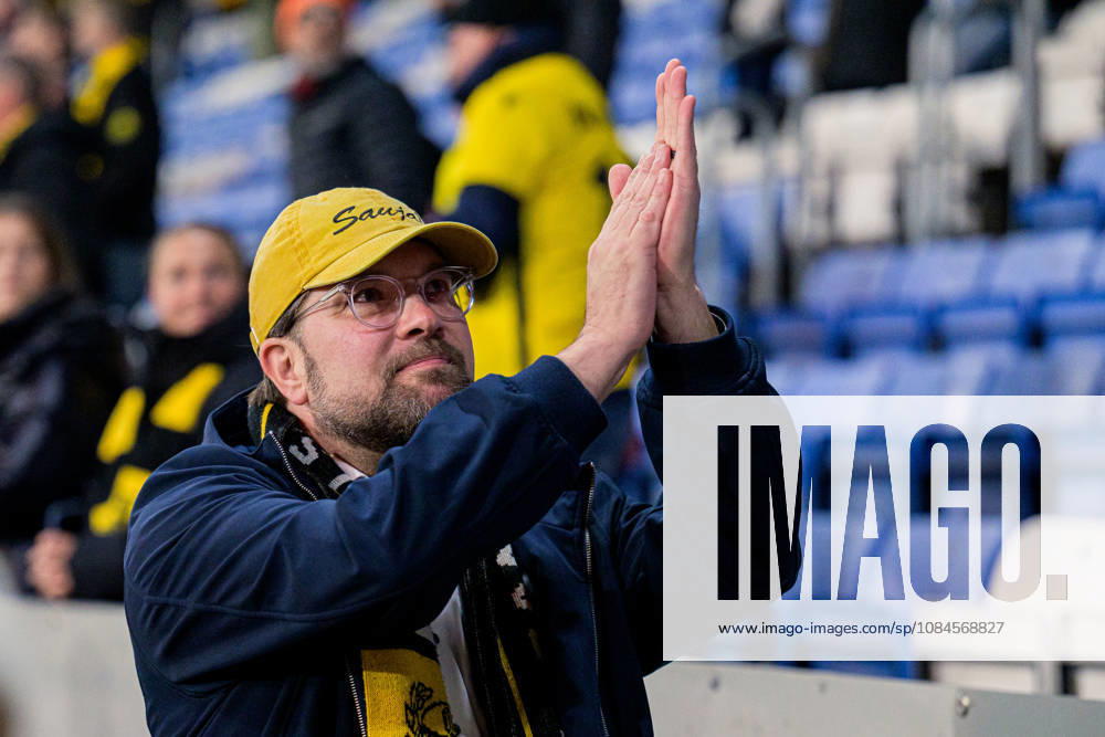 Jimmie Åkesson, a politician from the Sweden Democrats, celebrates after the UEFA Conference League soccer match between Mjällby and Inter Club d Escaldes on October 15, 2026 in Helsingborg. Photo by Christoffer Borg Mattisson, BILDBYRÅN COP 261 CB0562 soccer football fotball UEFA Conference League Conference League Mjällby in BBENG celebration Sweden celebrates