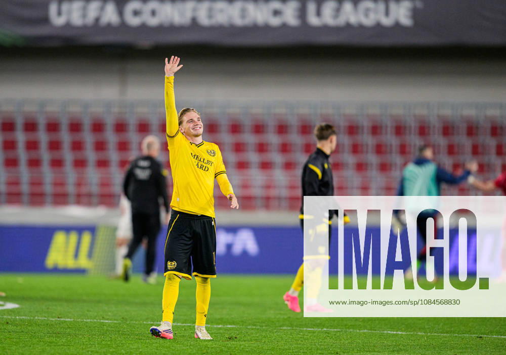 Jeppe Kjaer of Mjällby celebrates after the UEFA Conference League soccer match between Mjällby and Inter Club d Escaldes on October 15, 2026 in Helsingborg. Photo by Christoffer Borg Mattisson, BILDBYRÅN COP 261 CB0562 soccer football fotball UEFA Conference League Conference League Mjällby in BBENG celebration cheers