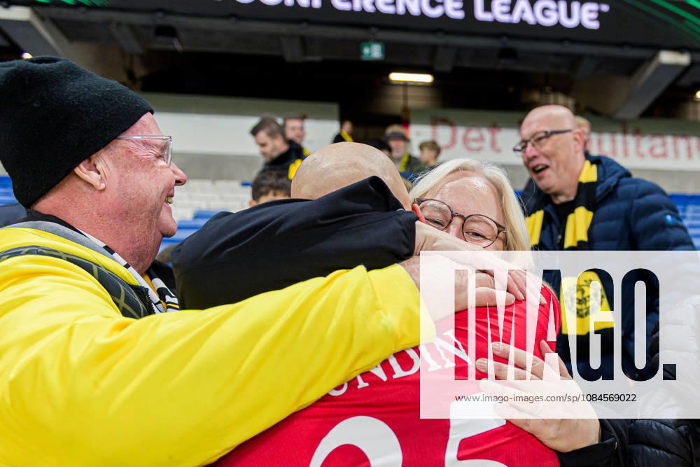 Goalkeeper Alexander Lundin of Mjällby celebrates after the UEFA Conference League soccer match between Mjällby and Inter Club d Escaldes on October 15, 2026 in Helsingborg. Photo by Christoffer Borg Mattisson, BILDBYRÅN COP 261 CB0562 soccer football fotball UEFA Conference League Conference League Mjällby in BBENG celebration cheers