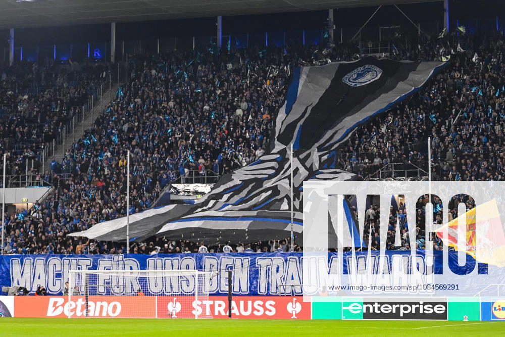 TSG Hoffenheim supporters performing a choreographed routine during the UEFA Europa League 2026–27 group stage match between TSG 1899 Hoffenheim and Besiktas JK at the Rhein-Neckar Arena on October 15, 2026, in Sinsheim, Germany. Photo by Harry Langer, DeFodi Images