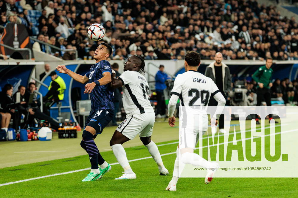 Adam Daghim (TSG 1899 Hoffenheim, 14) controls the ball against Leandro Trossard (Besiktas JK, 19) during the UEFA Europa League match between TSG 1899 Hoffenheim vs. Besiktas JK at PreZero arena on matchday 2 of the UEFA Europa League on October 15, 2026 in Sinsheim, Germany. Germany