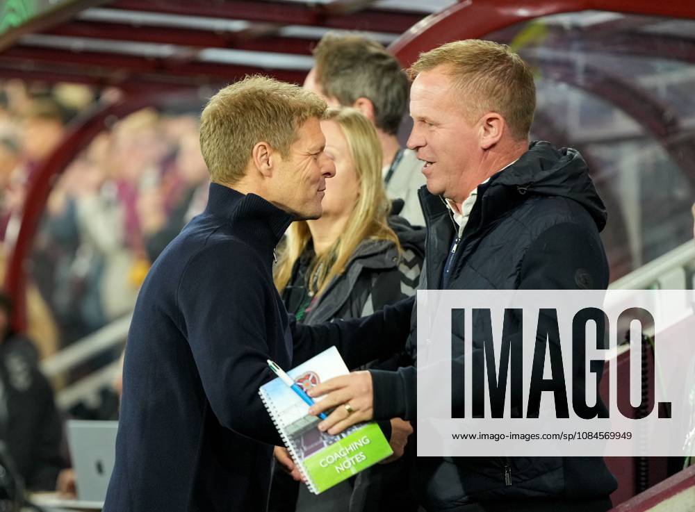 FC Nordsjaelland Head Coach Jens Olsen & Heart of Midlothian Head Coach Wouter Vrancken together before kick off Heart of Midlothian v Nordsjaelland, UEFA Conference League, Football, League Phase, Matchday 1, Tynecastle Park, Edinburgh, Scotland, UK - 15 Oct 2026Edinburgh Tynecastle Park Scotland United Kingdom