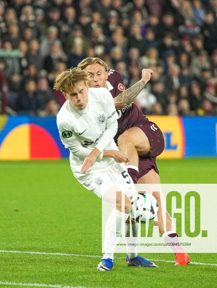 Juho Lahteenmaki of FC Nordsjaelland blocks a shot at goal from Calvin Miller of Heart of Midlothian Heart of Midlothian v Nordsjaelland, UEFA Conference League, Football, League Phase, Matchday 1, Tynecastle Park, Edinburgh, Scotland, UK - 15 Oct 2026Edinburgh Tynecastle Park Scotland United Kingdom