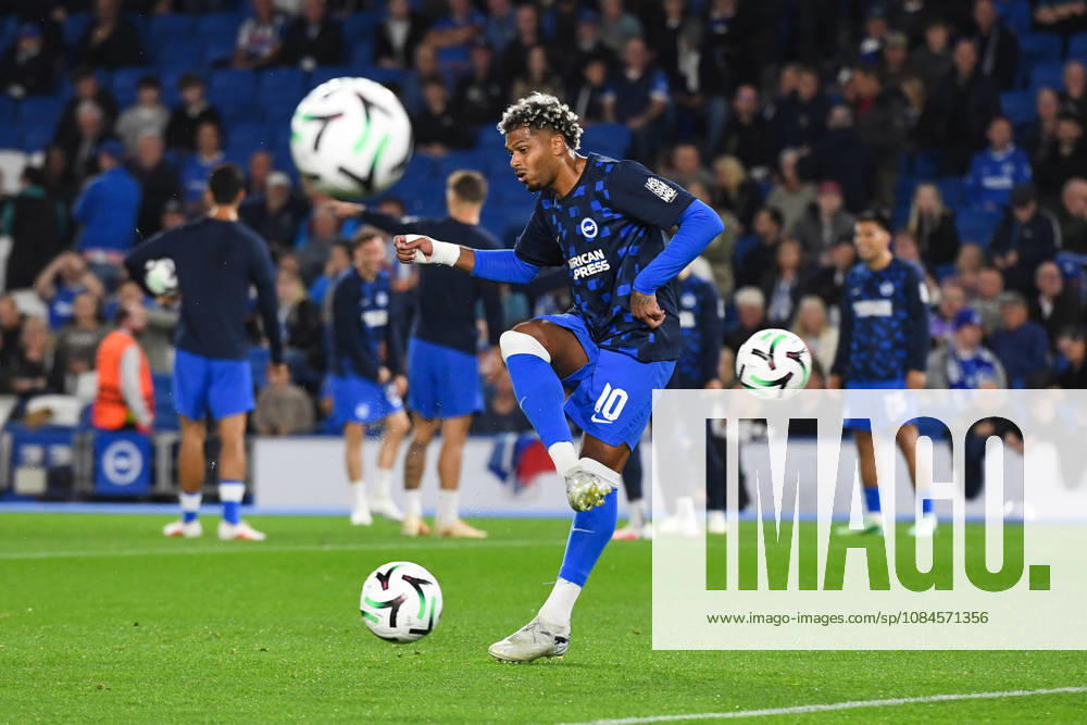 Brighton and Hove Albion v Kauno Zalgiris, UEFA Conference League Georginio Rutter Forward of Brighton and Hove Albion warms up before the UEFA Conference League match between Brighton and Hove Albion and Kauno Zalgiris at the American Express Stadium, Brighton and Hove, UK on 15 October 2026. Brighton and Hove American Express Stadium East Sussex UK Editorial use only ,