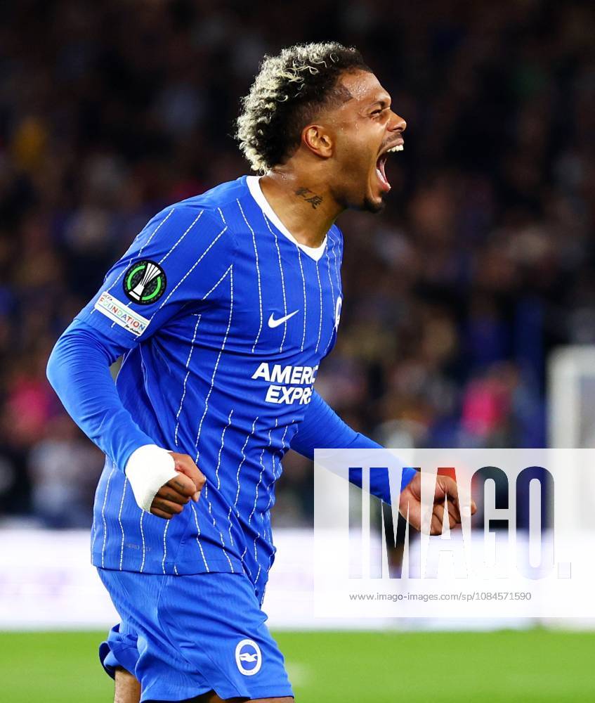 Georginio Rutter of Brighton and Hove Albion celebrates scoring a goal after making the score 1-0. Brighton & Hove Albion v Kauno Zalgiris, UEFA Conference League, Football, American Express Stadium, Brighton, UK - 15 Oct 2026Brighton American Express Stadium United Kingdom