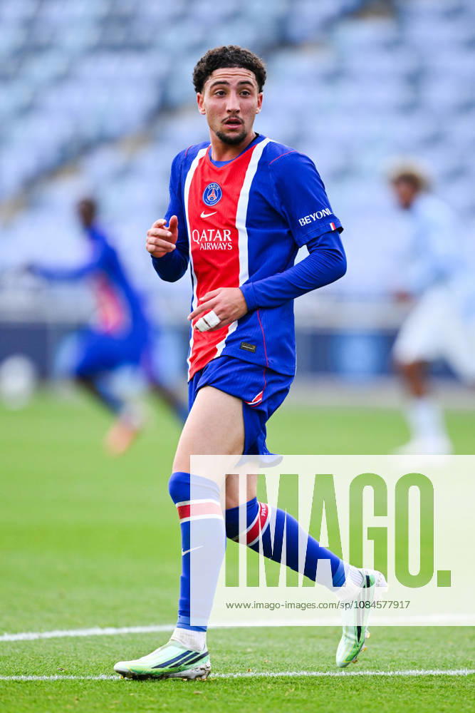 Adam Ayari of Paris Saint Germain during the UEFA Youth League football match between Manchester City and Paris Saint Germain at the Etihad Stadium in Manchester, England. (Photo by Will Palmer Sports Press Photo)
