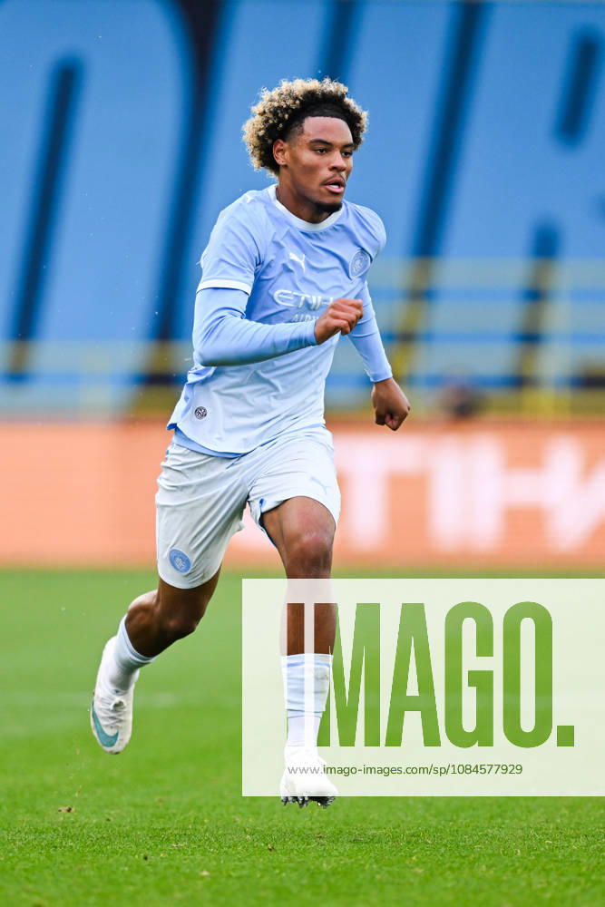 Floyd Samba of Manchester City during the UEFA Youth League football match between Manchester City and Paris Saint Germain at the Etihad Stadium in Manchester, England. (Photo by Will Palmer Sports Press Photo)