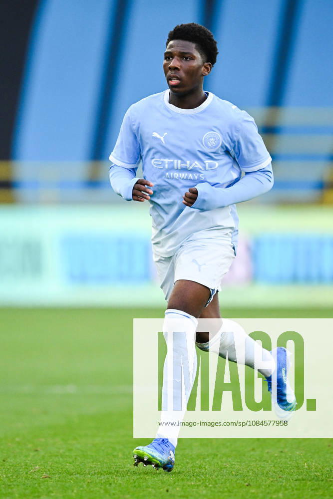 Ryan McAidoo of Man City during the UEFA Youth League football match between Manchester City and Paris Saint Germain at the Etihad Stadium in Manchester, England. (Photo by Will Palmer Sports Press Photo)
