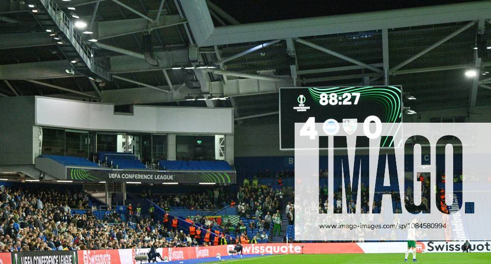 A four nil scoreline in favour of Brighton during the UEFA Conference League match between Brighton and Hove Albion and Kuano Zalgiris at the American Express Stadium , Brighton , UK - 15th October 2026 Brighton & Hove Albion vs Kuano Zalgiris UEFA Conference League Football, Amex Stadium, Sussex, United Kingdom - 15 Oct 2026Brighton Amex Stadium Sussex United Kingdom Editorial use only. No merchandising. For Football images FA and Premier League restrictions apply inc. no internet mobile usage without FAPL license - for details contact Football Dataco