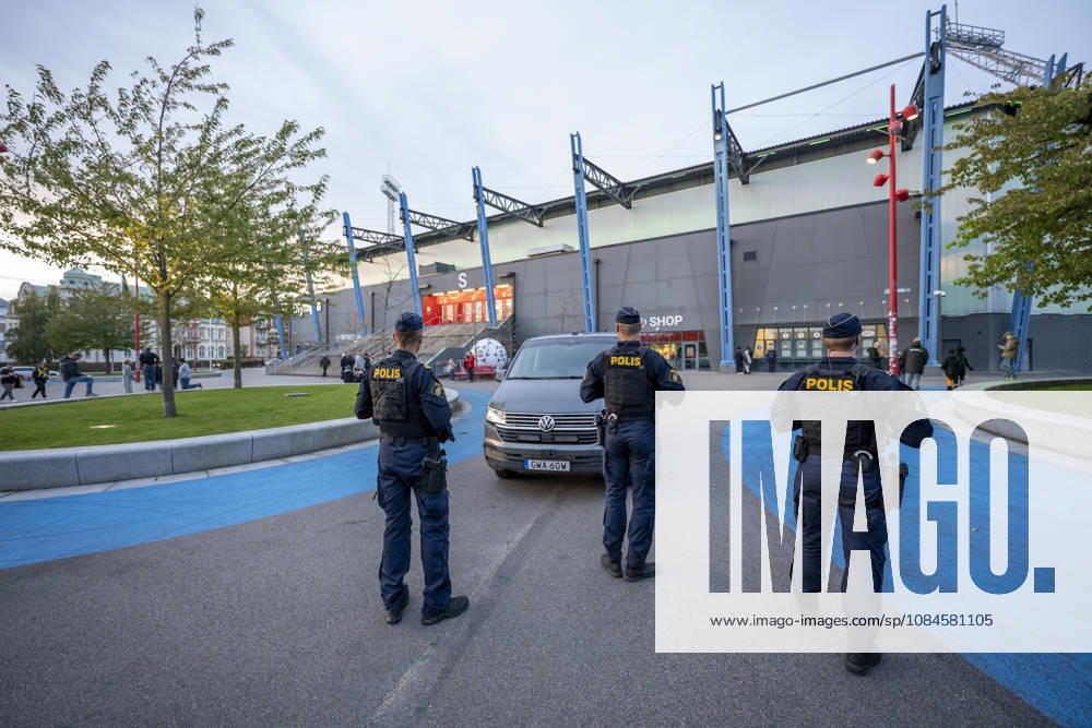 HELSINGBORG, October 15, 2026: Police outside before the UEFA Conference League match between Mjällby AIF and Inter Club d’Escaldes at Olympia in Helsingborg on Thursday, October 15, 2026. HELSINGBORG, SWEDEN