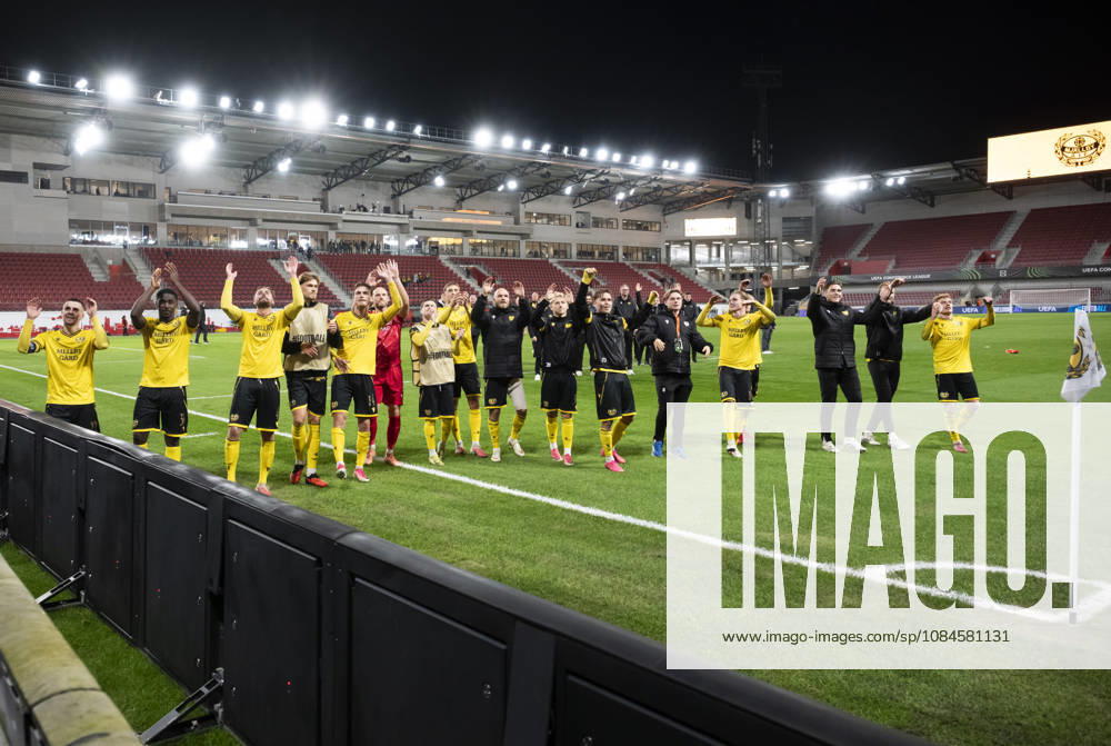 — Mjällby AIF players are celebrating after their 2–0 victory in the UEFA Conference League match between Mjällby AIF and Inter Club d’Escaldes at Olympia in Helsingborg on Thursday, October 15, 2026 HELSINGBORG SWEDEN
