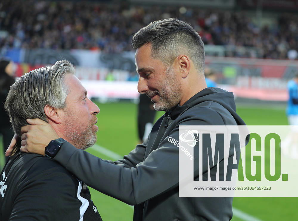 Assistant Coach Michael Wimmer, Kiel; Head Coach Stefan Leitl, Hertha BSC Berlin; Soccer, Men s, 2026–2027 Season, 2. Bundesliga, Holstein Stadium, Holstein Kiel vs. Hertha BSC Berlin. DFL regulations prohibit any use of photographs as image sequences and or quasi-video.