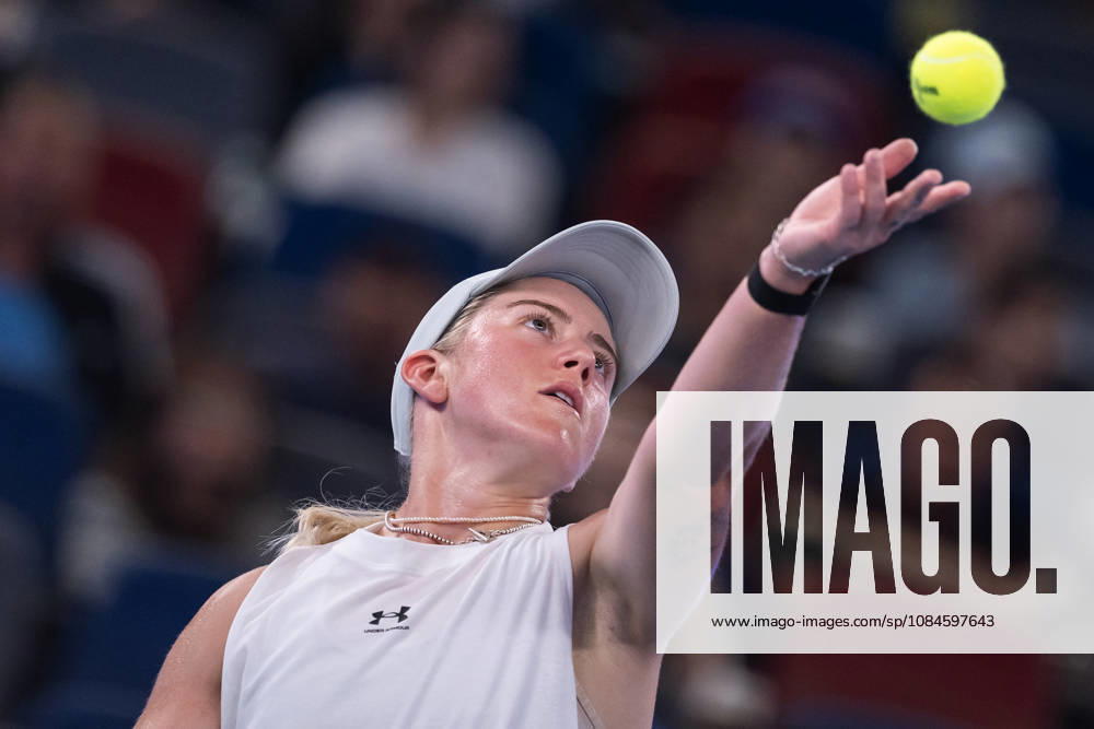 Sonay Kartal of UK seen in action with Elina Svitolina of Ukraine (Not in view) during the Wuhan Open final match at the Optics Valley International Tennis Center. Sonay Kartal defeated Elina Svitolina with a score of 6-2, 2-6, 6-4. Wuhan China - ZUMAs197 20261016_aaa_s197_128