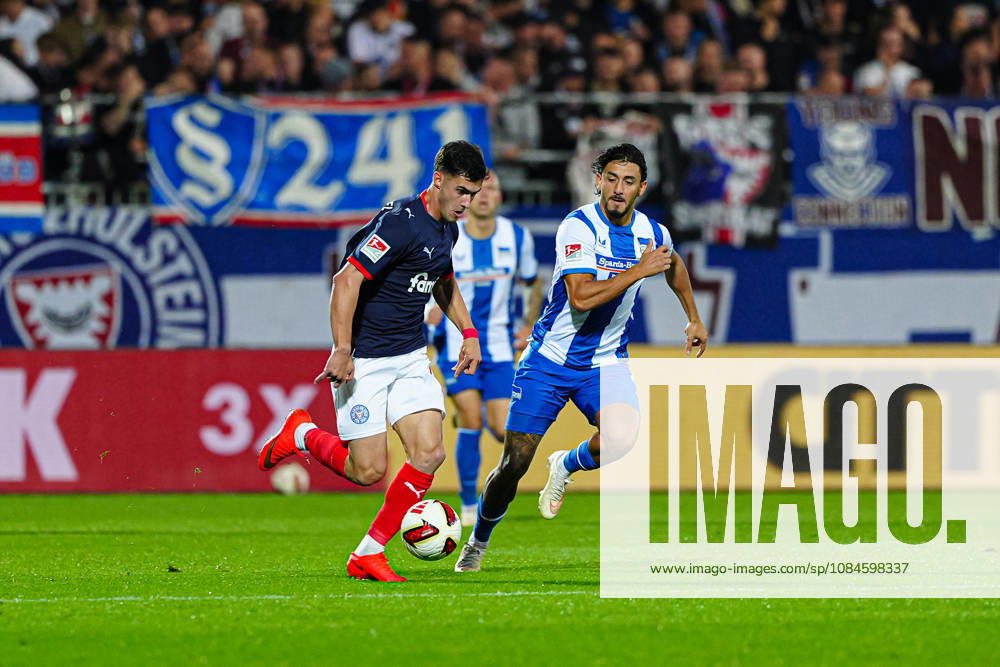 Guillermo Balzi, Holstein Kiel, 08; Kevin Sessa, Hertha BSC, 08 GER; Holstein Kiel vs. Hertha BSC, Soccer, 2. Bundesliga, Matchday 08, 2026–2027 Season, October 16, 2026 DFL regulations prohibit any use of photographs as image sequences and or quasi-video GER, Holstein Kiel vs. Hertha BSC, Soccer, 2. Bundesliga, Matchday 08, 2026–2027 Season, October 16, 2026, Kiel