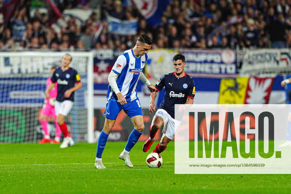 Niklas Kolbe, Hertha BSC, 27; Guillermo Balzi, Holstein Kiel, 08 GER; Holstein Kiel vs. Hertha BSC; Soccer; 2. Bundesliga; Matchday 08; 2026–2027 Season; October 16, 2026 DFL regulations prohibit any use of photographs as image sequences and or quasi-video GER, Holstein Kiel vs. Hertha BSC, Soccer, 2. Bundesliga, Matchday 08, 2026–2027 Season, October 16, 2026, Kiel