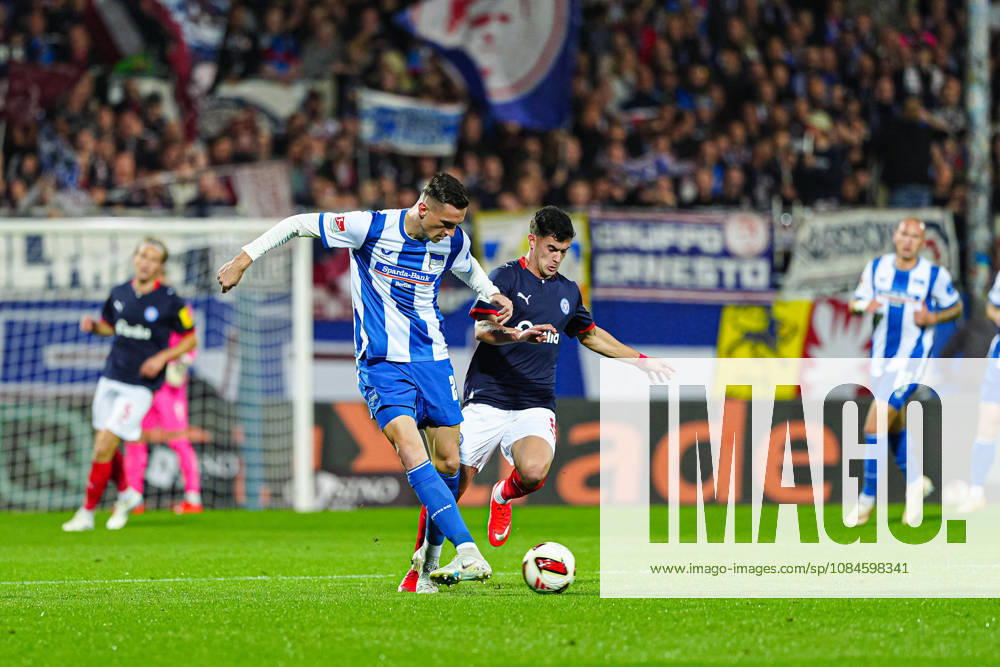 Niklas Kolbe, Hertha BSC, 27; Guillermo Balzi, Holstein Kiel, 08 GER; Holstein Kiel vs. Hertha BSC; Soccer; 2. Bundesliga; Matchday 08; 2026–2027 Season; October 16, 2026 DFL regulations prohibit any use of photographs as image sequences and or quasi-video GER, Holstein Kiel vs. Hertha BSC, Soccer, 2. Bundesliga, Matchday 08, 2026–2027 Season, October 16, 2026, Kiel