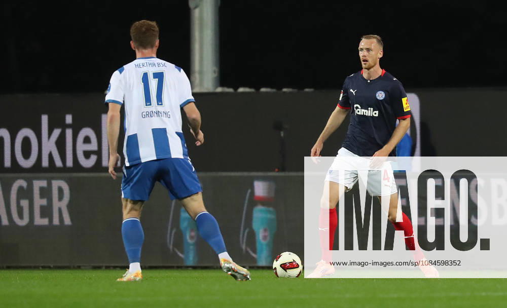 Sebastian Groenning, Hertha BSC Berlin; Sebastian Schonlau, Holstein Kiel; Soccer, Men s, 2026–2027 Season, 2. Bundesliga, Holstein Stadium, Holstein Kiel vs. Hertha BSC Berlin. DFL regulations prohibit any use of photographs as image sequences and or quasi-video.