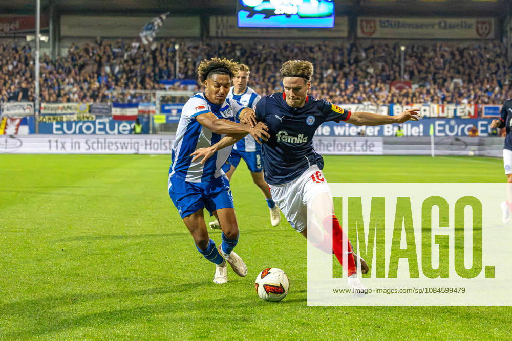 Soccer 2. Bundesliga Men s 2026–2027 Season, Matchday 8: Holstein Kiel vs. Hertha BSC (Kiel in dark blue), Berlin in white and blue stripes Oluwaseun Adewumi, Jonas Therkelsen Holstein Kiel Stadium, Westring 501 Schleswig-Holstein, Germany