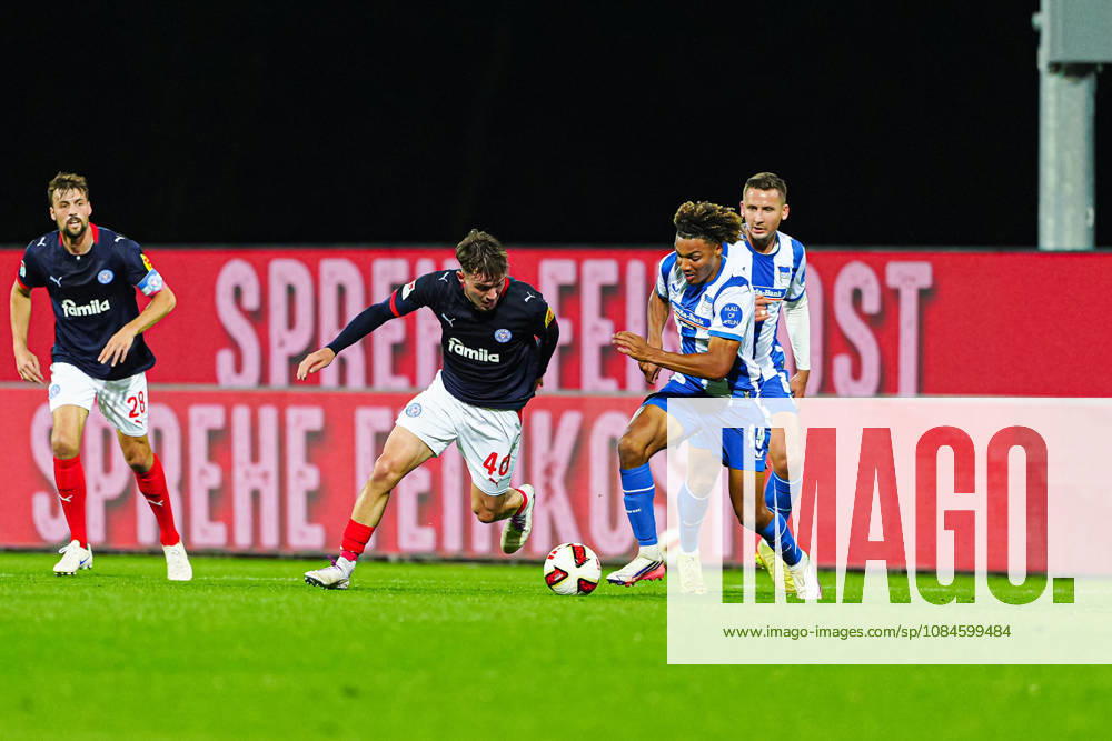 Leon Parduzi, Holstein Kiel, 40; Oluwaseun Adewumi, Hertha BSC, 19 (GER); Holstein Kiel vs. Hertha BSC, soccer, 2. Bundesliga, Matchday 08, 2026–2027 season, October 16, 2026 DFL regulations prohibit any use of photographs as image sequences and or quasi-video GER, Holstein Kiel vs. Hertha BSC, Soccer, 2. Bundesliga, Matchday 08, 2026–2027 Season, October 16, 2026, Kiel