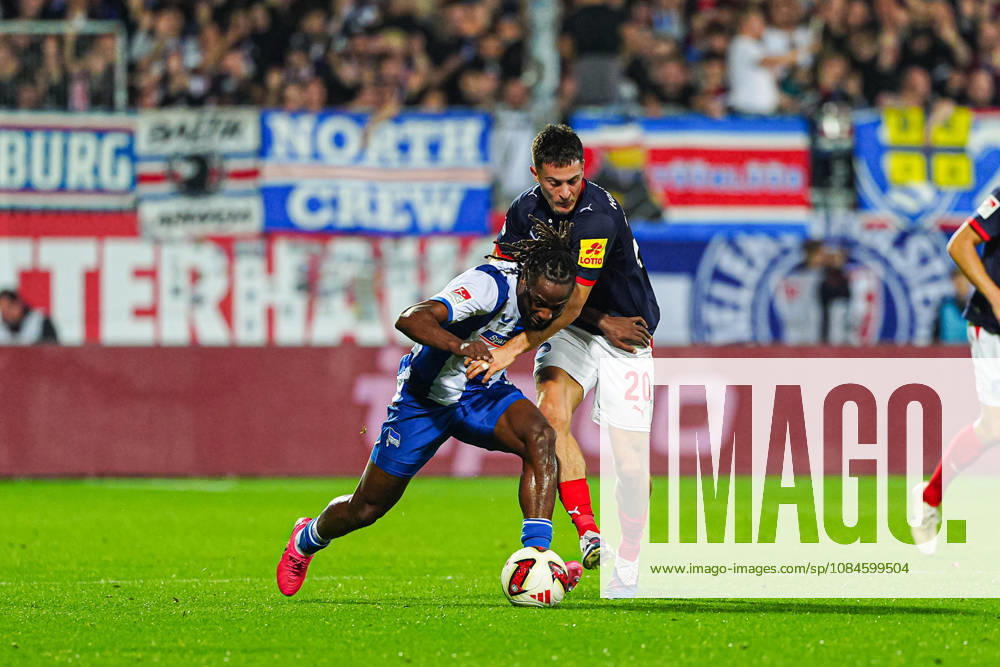 Deyovaisio Zeefuik, Hertha BSC, 42; Adrian Kapralik, Holstein Kiel, 20 (GER); Holstein Kiel vs. Hertha BSC, Soccer, 2. Bundesliga, Matchday 08, 2026–2027 Season, October 16, 2026 DFL regulations prohibit any use of photographs as image sequences and or quasi-video GER, Holstein Kiel vs. Hertha BSC, soccer, 2. Bundesliga, Matchday 08, 2026–2027 season, October 16, 2026, Kiel