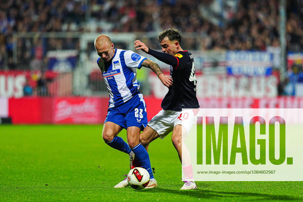 Jon Dagur Thorsteinsson, Hertha BSC, 23; Leon Parduzi, Holstein Kiel, 40 (GER); Holstein Kiel vs. Hertha BSC, Soccer, 2. Bundesliga, Matchday 08, 2026–2027 Season, October 16, 2026 DFL regulations prohibit any use of photographs as image sequences and or quasi-video GER, Holstein Kiel vs. Hertha BSC, soccer, 2. Bundesliga, Matchday 8, 2026–2027 season, October 16, 2026, Kiel