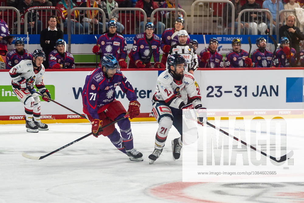 Face-off between Shawn O Donnell (Duesseldorfer EG, 71) and Christoph Kiefersauer (EHC Freiburg, 21); DEG vs. EHC Freiburg, ice hockey, DEL2, Matchday 9, 2026–2027 season, October 16, 2026, DEG vs. EHC Freiburg, Ice Hockey, DEL2, Matchday 9, 2026–2027 Season, October 16, 2026, Düsseldorf