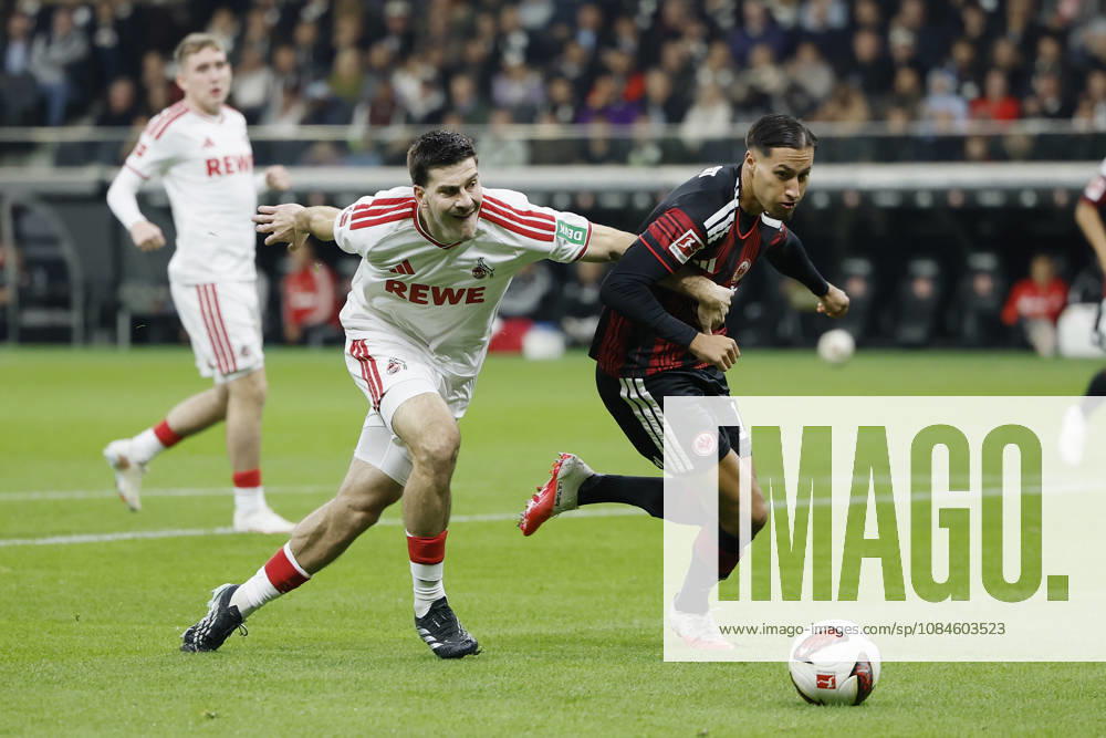 From left to right: Luka Lochoshvili of 1. FC Köln and Younes Ebnoutalib of Eintracht Frankfurt, in the Bundesliga match between Eintracht Frankfurt and 1. FC Köln at Deutsche Bank Park, Frankfurt am Main, Germany, on October 16, 2026, in action during the Bundesliga match between Eintracht Frankfurt and 1 FC Köln at Deutsche Bank Park, Frankfurt am Main, Germany, on October 16, 2026 DFB and DFL regulations prohibit any use of photographs as image sequences and or quasi-video,