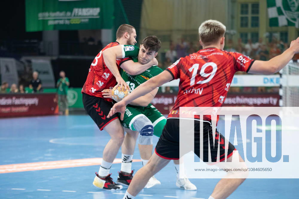 Handball, HBL2: SC DHfK Leipzig vs. ASV Hamm Westfalen, October 16, 2026; Matej Klima 13; SC DHfK Leipzig is led by Jann Keno Jacobs 43, ASV Hamm Westfalen Handball, 2nd Bundesliga, 2026–2027 season, Matchday 8: SC DHfK Leipzig vs. ASV Hamm Westfalen on October 16, 2026, at the Quarterback Immobilien Arena Leipzig