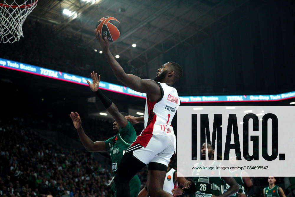 EUGENE GERMAN in action during the EuroLeague basketball game between Panathinaikos AKTOR Athens and Hapoel Tel Aviv at Telekom Center Athens, Athens, Greece, October 16, 2026. Panathinaikos AKTOR Athens Vs Hapoel Tel Aviv - ZUMAa226 20261016_zip_a226_018