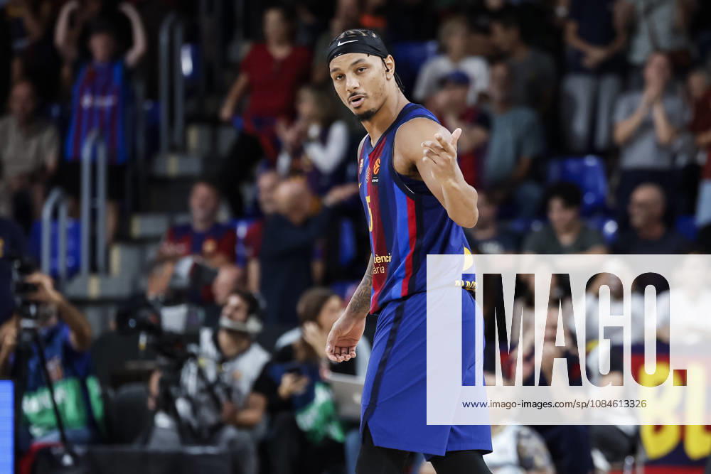 Juntin Robinson of FC Barcelona, Barca celebrates a basket during the EuroLeague Regular Season Round 6 match played between FC Barcelona and Olympiacos Piraeus at Palau Blaugrana on October 16, 2026 in Barcelona, Spain. Barcelona Spain - ZUMAa181 20261016_zaa_a181_205