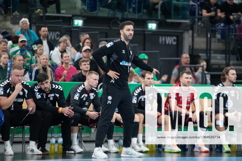 Handball, HBL2: SC DHfK Leipzig vs. ASV Hamm Westfalen, October 16, 2026; Coach Jamal Naji, ASV Hamm Westfalen; Handball, 2nd Bundesliga, 2026–2027 season, Matchday 8: SC DHfK Leipzig vs. ASV Hamm Westfalen on October 16, 2026, at the Quarterback Immobilien Arena Leipzig