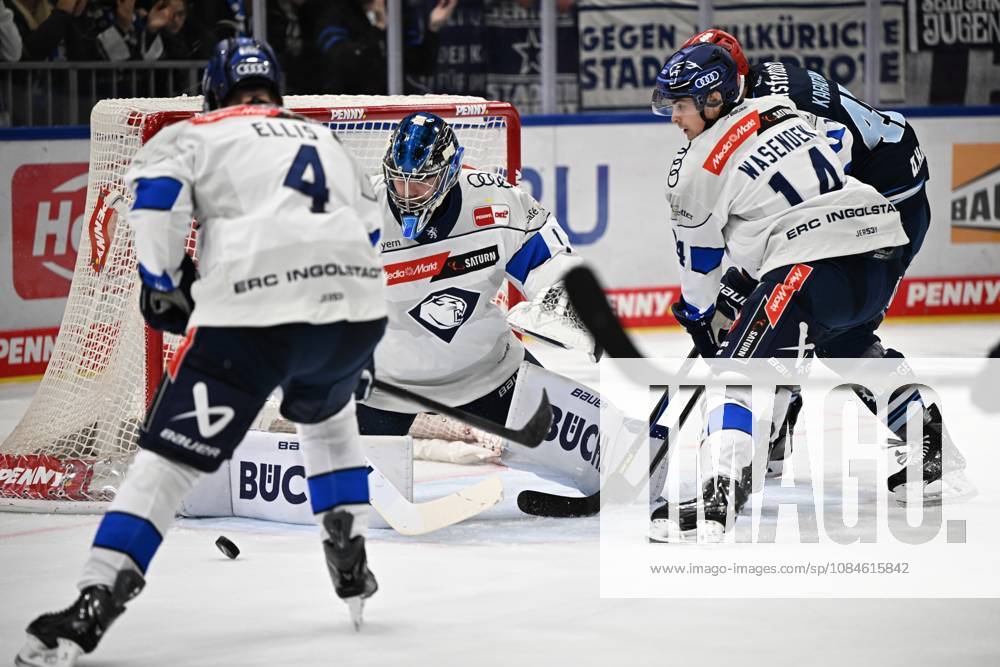 Jonas Stettmer of ERC Ingolstadt 1 stops a shot by the Schwenninger Wild Wings against ERC Ingolstadt, DEL, Regular Season, Matchday 8, 2026–2027 Season, October 16, 2026: Schwenninger Wild Wings vs. ERC Ingolstadt, DEL, Regular Season, Matchday 8, 2026–2027 Season, October 16, 2026, Schwenningen