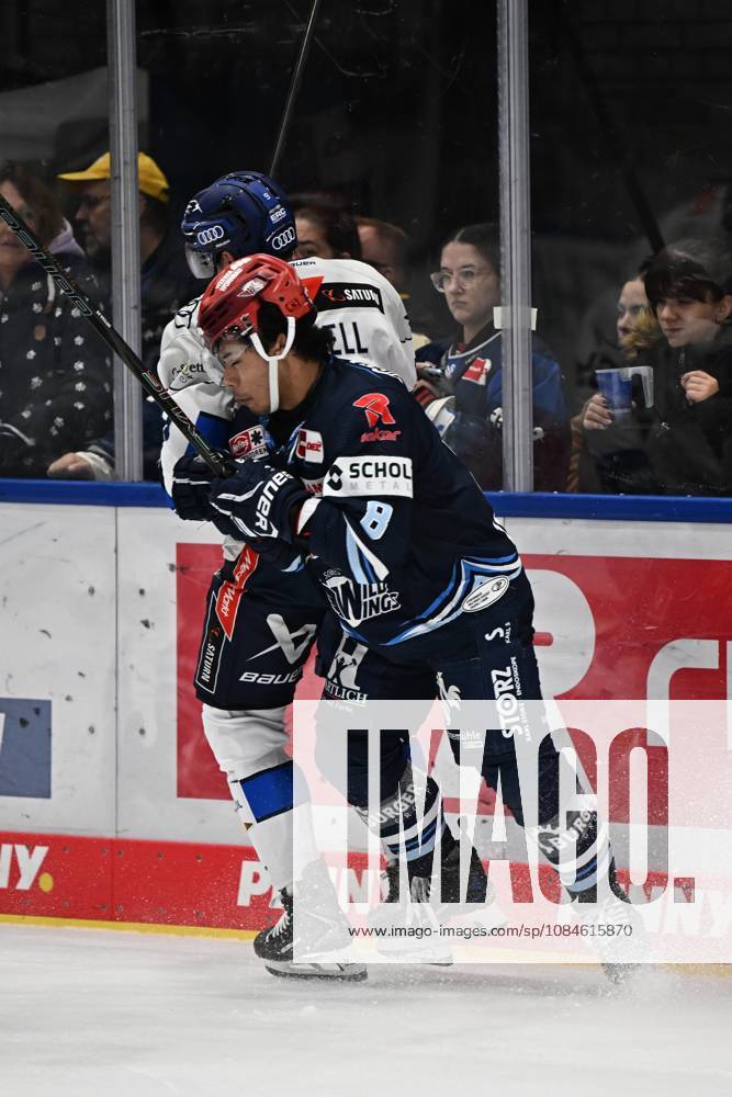 From left to right: Myles Powell (ERC Ingolstadt), 9 Austin Ortega (Schwenninger Wild Wings), 8 Schwenninger Wild Wings vs. ERC Ingolstadt, DEL, Regular Season, Matchday 8, 2026–2027 Season, October 16, 2026 Schwenninger Wild Wings vs. ERC Ingolstadt, DEL, Regular Season, Matchday 8, 2026–2027 Season, October 16, 2026 Schwenningen