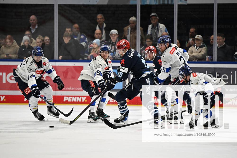 From left to right: Emil Kvernmo, Wasenden, ERC Ingolstadt 14; Leon Huettl, ERC Ingolstadt 25; Hakon Haenelt, Schwenninger Wild Wings 19; Alex Breton, ERC Ingolstadt 75; Schwenninger Wild Wings vs. ERC Ingolstadt, DEL, Regular Season, Matchday 8, 2026–2027 Season, 20261016 Schwenninger Wild Wings vs. ERC Ingolstadt, DEL, Regular Season, Matchday 8, 2026–2027 Season, October 16, 2026, Schwenningen