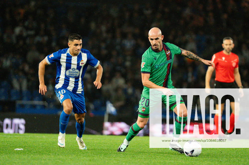 Yeremay Hernandez and Oriol Rey seen during LaLiga EA Sports 2026-27 matchday 9 game between Deportivo de A Coruna and Levante UD played at ABanca Riazor Stadium in A Coruna (Marta Lopez Ball Raw Images) A Coruna Estadio ABanca Riazor Spain