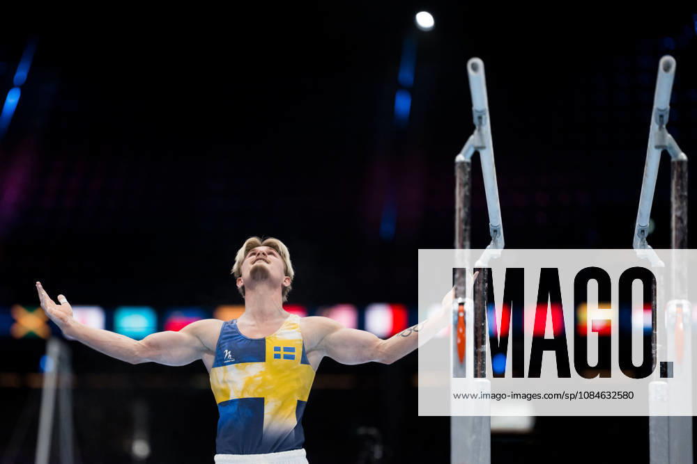 David Rumbutis of Sweden celebrates while competing in the men’s qualifying round on the first day of the 2026 Artistic Gymnastics World Championships on October 17, 2026 in Rotterdam. Photo by Joel Marklund, BILDBYRÅN, code JM JM0859. bbeng artistic gymnastics gymnastics world championships bbeng artistic gymnastics gymnastics world championships celebration Sweden celebrates