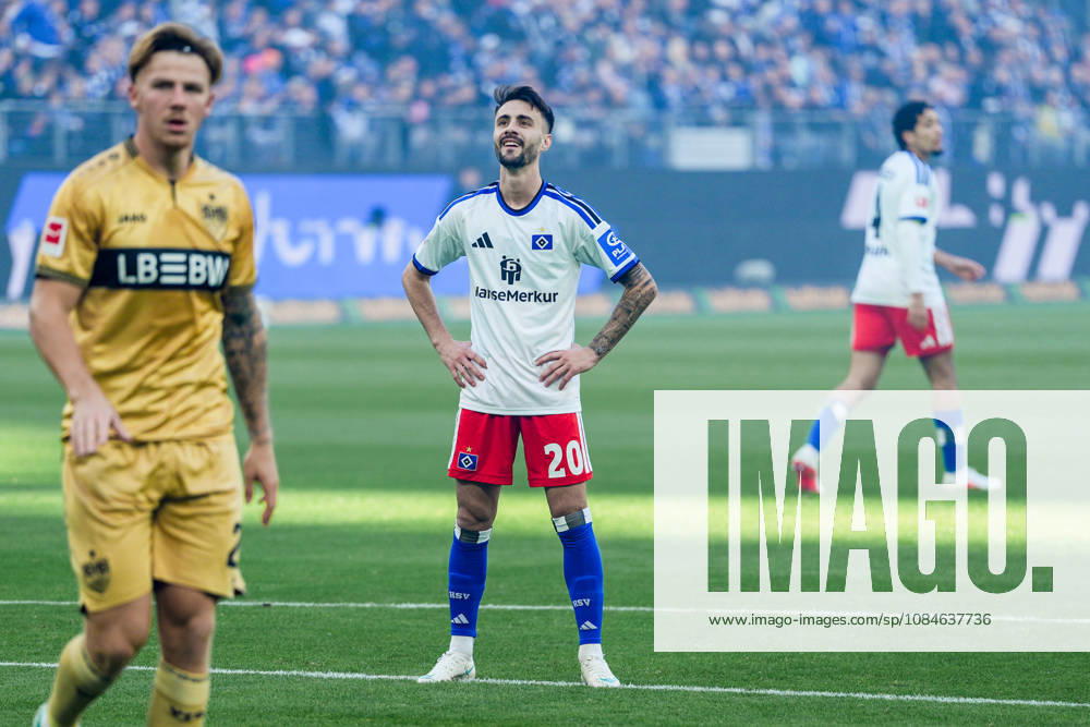 Germany Soccer Bundesliga 2026–27, Matchday 6: Hamburger SV (HSV) vs. VfB Stuttgart at Volkspark Stadium, Hamburg; Fabio Vieira (Hamburger SV, 20), Finn Jeltsch (VfB Stuttgart, 29)
