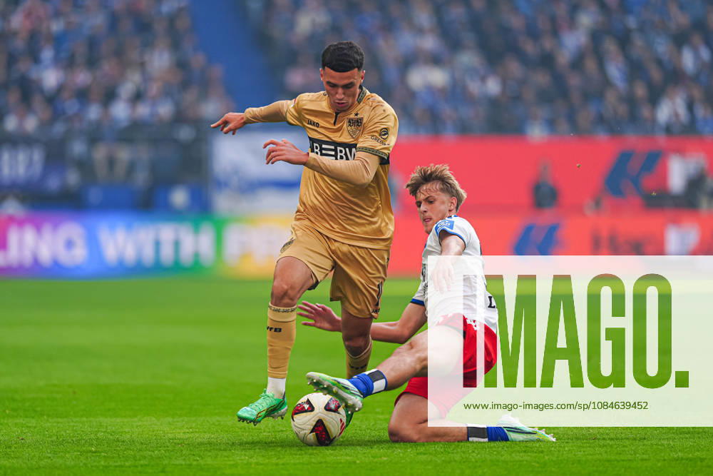 Bilal El Khannouss, VfB Stuttgart, 11; Louis Lemke, Hamburger SV, 37 (GER); Hamburger SV vs. VfB Stuttgart, soccer, Bundesliga 1, Matchday 6, 2026–2027 season, October 17, 2026 DFL regulations prohibit any use of photographs as image sequences and or quasi-video GER, Hamburger SV vs. VfB Stuttgart, soccer, 1st Bundesliga, Matchday 06, 2026–2027 season, October 17, 2026, Hamburg