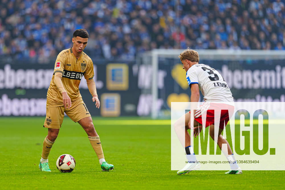 Bilal El Khannouss, VfB Stuttgart, 11; Louis Lemke, Hamburger SV, 37 (GER); Hamburger SV vs. VfB Stuttgart, soccer, Bundesliga 1, Matchday 6, 2026–2027 season, October 17, 2026 DFL regulations prohibit any use of photographs as image sequences and or quasi-video GER, Hamburger SV vs. VfB Stuttgart, soccer, 1st Bundesliga, Matchday 6, 2026–2027 season, October 17, 2026, Hamburg