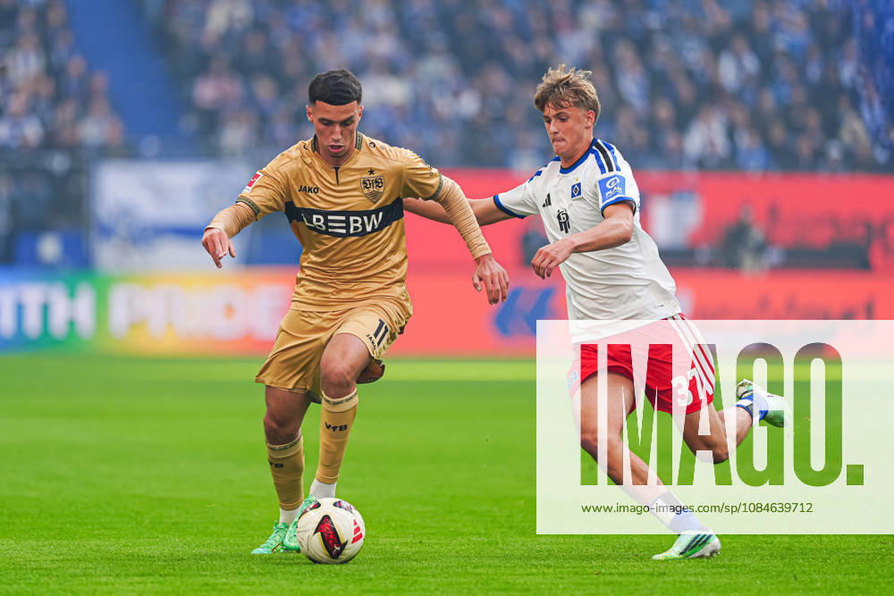 Bilal El Khannouss, VfB Stuttgart, 11; Louis Lemke, Hamburger SV, 37 (GER); Hamburger SV vs. VfB Stuttgart, soccer, Bundesliga 1, Matchday 6, 2026–2027 season, October 17, 2026 DFL regulations prohibit any use of photographs as image sequences and or quasi-video GER, Hamburger SV vs. VfB Stuttgart, soccer, 1st Bundesliga, Matchday 6, 2026–2027 season, October 17, 2026, Hamburg